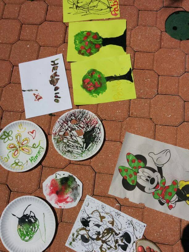 Colorful art projects made by children
